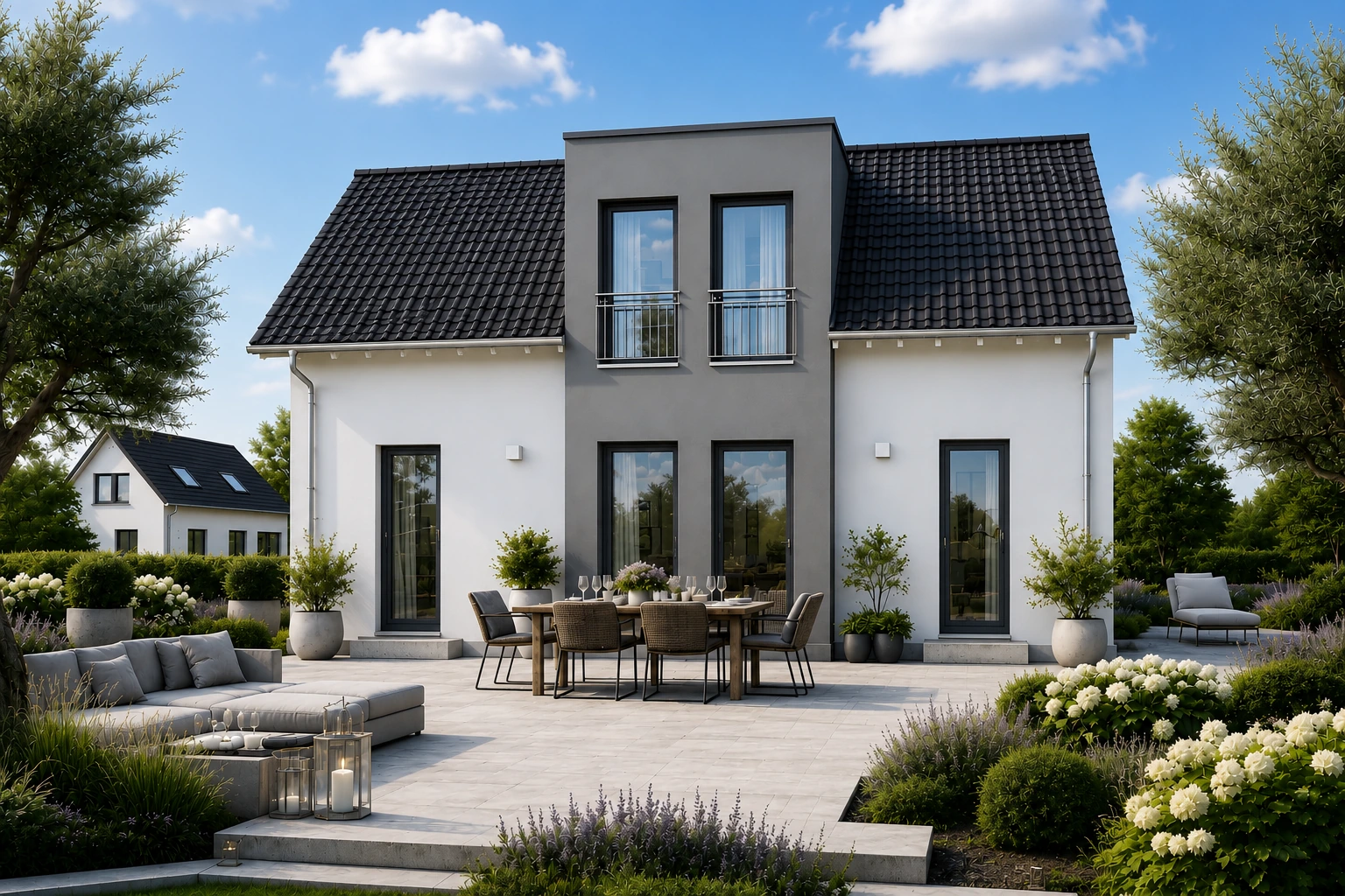 Modernes LifeStyle-Einfamilienhaus mit großzügiger Terrasse und Garten.